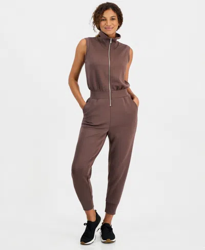 Id Ideology Women's Zip-front Sleeveless Jumpsuit, Macy's Exclusive In Brownie