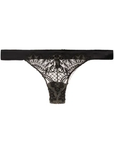 Id Sarrieri Christmas Embroidered Thong In Black
