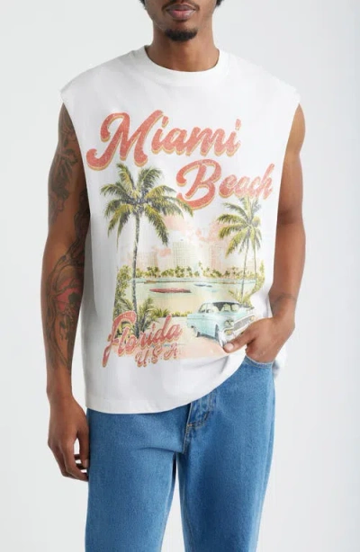 Id Supply Co Miami Beach Graphic Cotton Muscle Tank In White