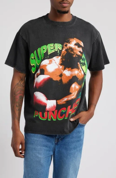 Id Supply Co Oversize Super Punches Graphic T-shirt In Washed Black