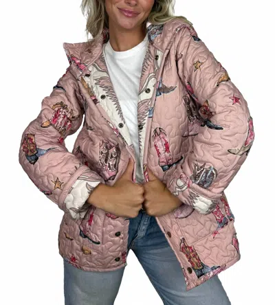 Ida Mae Home Thunderbird Boots Quilted Snap Jacket In Rose In Pink