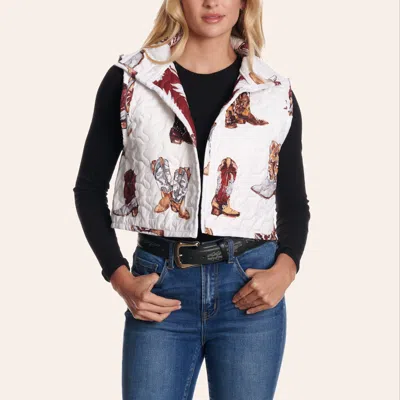 Ida Mae Home Women's Cate White & Maroon Thunderbird Boots Quilted Vest