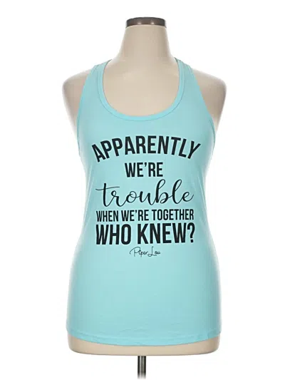 Pre-owned Ideal T Tank Top Teal Halter Neckline Tops In Blue