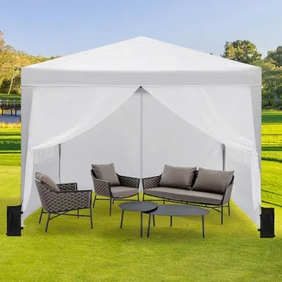 Idealhouse 10x10ft Pop Up Canopy Tent With 6 Sidewalls, Waterproof Pop Up Wedding Party Tent With Carry Bag, He In White