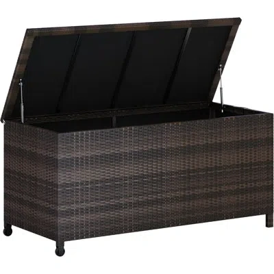 Idealhouse 125 Gallon Large Deck Box Waterproof Pe Rattan Outdoor Storage Box With Handles And Wheels, Storage  In Brown