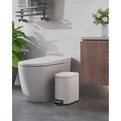 Idealhouse 1.6 Gal / 6 L Metal Bathroom Trash Can With Lid, Slim Waterproof Garbage Can For Bedroom, Small Step In White