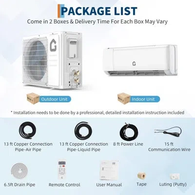 Idealhouse 18,000 Btu Ductless Mini Split Ac & Heat Pump, 19 Seer2 Ultra-quiet Inverter System, Wifi/app/remote