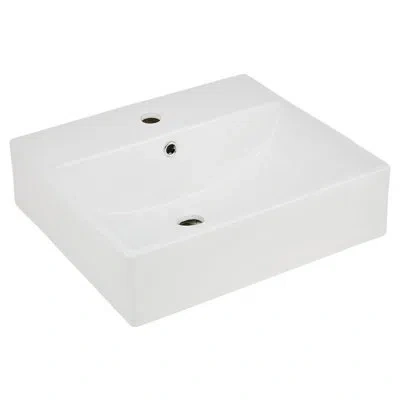 Idealhouse 1pc Square White Ceramic Vessel Bathroom Sink, 16.54×15.75×6.1in Countertop & Wall Mount Vanity Basi In Natural