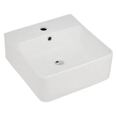 Idealhouse 1pc Square White Ceramic Vessel Bathroom Sink, 16.54×15.75×6.1in Countertop & Wall Mount Vanity Basi In Natural