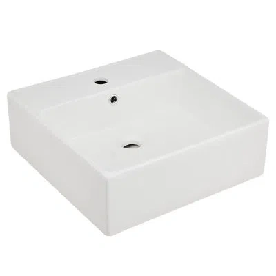 Idealhouse 1pc Square White Ceramic Vessel Bathroom Sink, 16.54×15.75×6.1in Countertop & Wall Mount Vanity Basi In Natural
