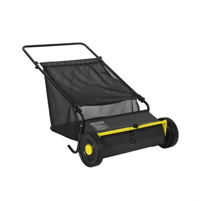 Idealhouse 26 Inch Push Lawn Sweeper, 7 Cu.ft Large Capacity Leaf Collector With 4 Spinning Brushes, Adjustable In Black,yellow