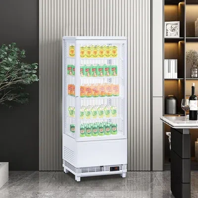 Idealhouse 3.5 Cu.ft Commercial Display Refrigerator, 98l Frost-free Air Cooling, 4 Adjustable Shelves, Double  In White