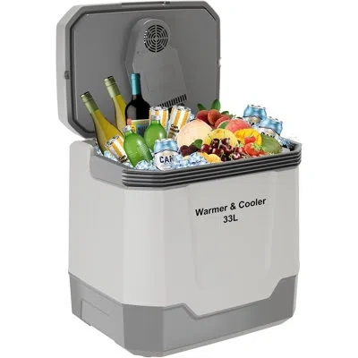 Idealhouse 35 Quart (33 L) Electric Cooler & Warmer, Portable Car Refrigerator With Automatic Locking Handle, 1 In Gray