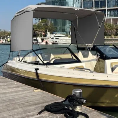 Idealhouse 4 Bow Bimini Top Boat Cover, Detachable Mesh Sidewalls, Marine Grade 600d Polyester Canopy With 1" A In Light Gray