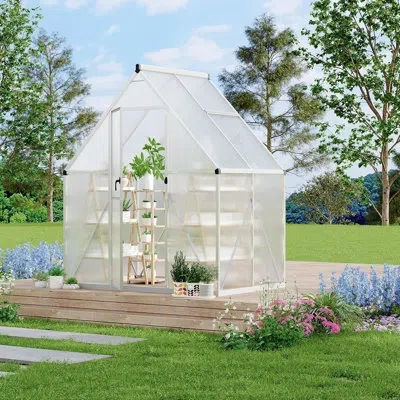 Idealhouse 6'x7' Aluminum-framed Polycarbonate Greenhouse, Heavy Duty Polycarbonate Greenhouse With Quick Setup