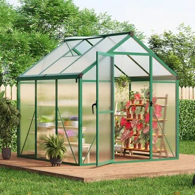 Idealhouse 6x8 Ft Greenhouse For Outdoors, Large Aluminum Greenhouses With Adjustable Roof Vent, Heavy Duty Gre