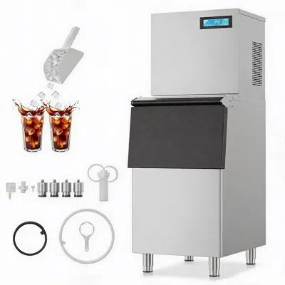 Idealhouse 750lbs/24h Commercial Ice Maker, Split-system Stainless Steel Ice Machine With 300lbs Storage Bin, A