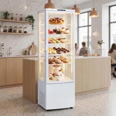 Idealhouse 8.4 Cu.ft Commercial Refrigerated Display Case, Glass Door Beverage Cooler - Adjustable Shelving & L In White