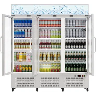 Idealhouse Commercial Beverage Refrigerator, 38.9 Cu.ft. 3 Glass Door Display Refrigerator With 360° Circulatio In White