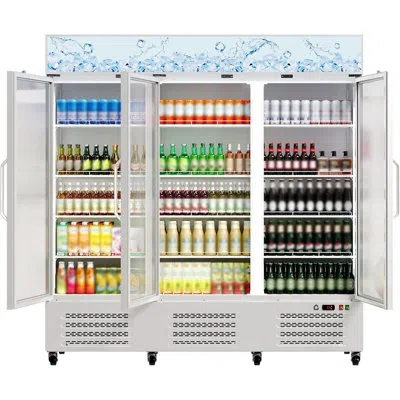 Idealhouse Commercial Beverage Refrigerator, 54.3 Cu.ft. 3 Glass Door Display Refrigerator With 360° Circulatio In White