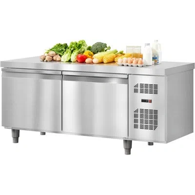 Idealhouse Commercial Refrigerator Worktop Undercounter Refrigerator 60 In W 15 Cu.ft Double Door Stainless Ste In Silver