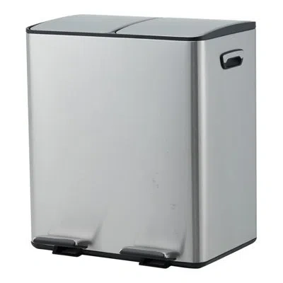 Idealhouse Dual Compartment Stainless Steel Kitchen Trash Can 40l (2 X 20l) – Soft-close Lid, Collapsible Non-s In Silver