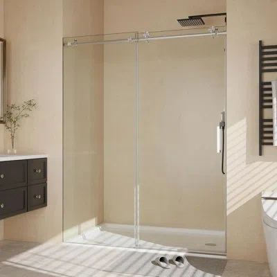 Idealhouse Frameless Sliding Shower Door 56-60 Inch Wã—76 Inch H, Stainless Steel Round Rail With 55 Rollers, 8 In Silver