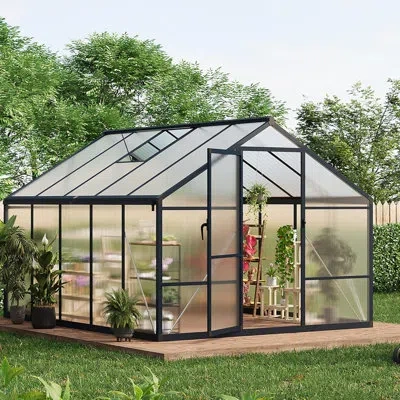 Idealhouse Greenhouse Aluminum Greenhouse For Outdoors With Roof Vent, Lockable Outward-opening Swing Door, Hea