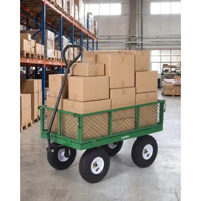Idealhouse Heavy Duty 400 Lbs Steel Garden Cart Wagon – Utility Yard Cart – 10" All-terrain Pneumatic Tires – R In Green