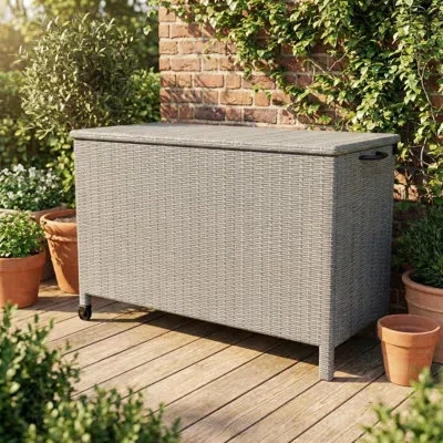 Idealhouse Outdoor Wicker Storage Box, Pe Rattan Patio Storage Chest With Steel Frame, Weather-resistant Deck S In Gray