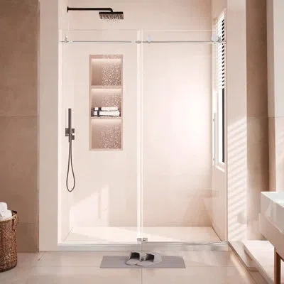 Idealhouse Shower Glass Doors, Sliding Bathroom Door, Waterproof Seal, Walk-in Frameless Glass Shower Door, Eas In Nickel