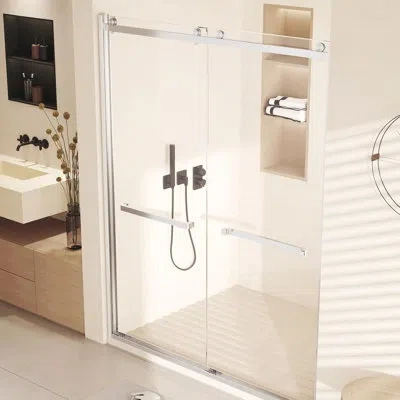 Idealhouse Sliding Glass Shower Door Frameless Shower Door In Stainless Steel, Tempered Glass Shower Doors With In Nickel