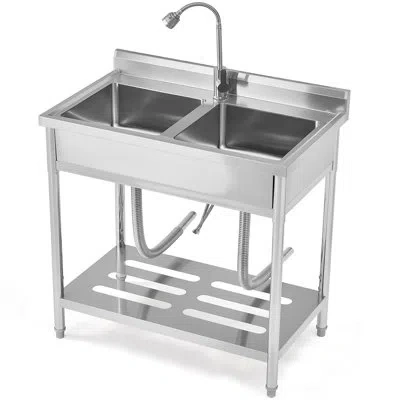 Idealhouse Stainless Steel Freestanding Utility Sink With Pull-out Faucet, Single Bowl Slop Sink For Laundry Ro