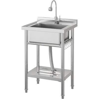 Idealhouse Stainless Steel Freestanding Utility Sink With Pull-out Faucet, Single Bowl Slop Sink For Laundry Ro