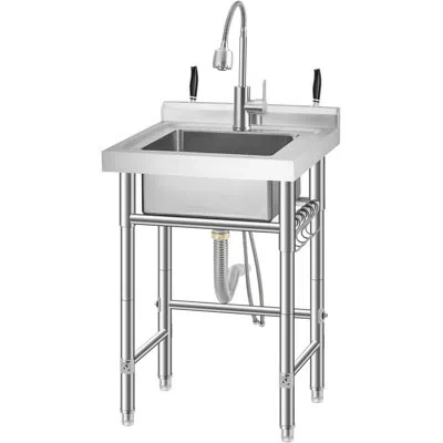 Idealhouse Stainless Steel Freestanding Utility Sink With Pull-out Faucet, Single Bowl Slop Sink For Laundry Ro