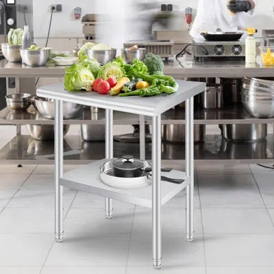 Idealhouse Stainless Steel Prep Table 24 X 36 In With Rounded Corners, 0.8mm Thick Commercial Grade, Adjustable