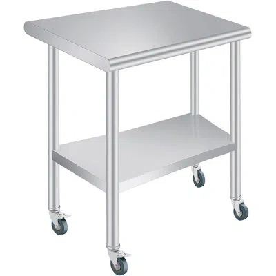 Idealhouse Stainless Steel Prep Table, 24 X 36 Inches, With Rounded-corner, Adjustable Undershelf And 4 Caster 
