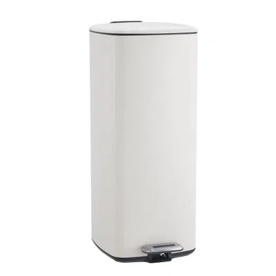 Idealhouse Step Trash Can With Lid, 8 Gal/30 L Square Kitchen Garbage Can, Stainless Steel Trash Bin With Inner In Beige