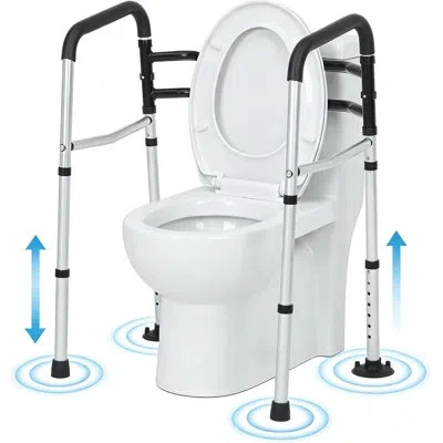 Idealhouse Toilet Safety Rails For Seniors, Adjustable Toilet Safety Frame With Padded Handles, Foldable Toilet