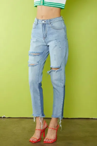 Idem Ditto Andie High Rise Slim Straight Jean In Two-tone Denim In Blue