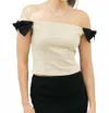 Idem Ditto Bethany Bow Detail Off The Shoulder Top In Natural & Black In Multi