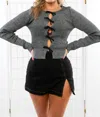 Idem Ditto Bow Long Sleeve Top In Metallic Black In Gray
