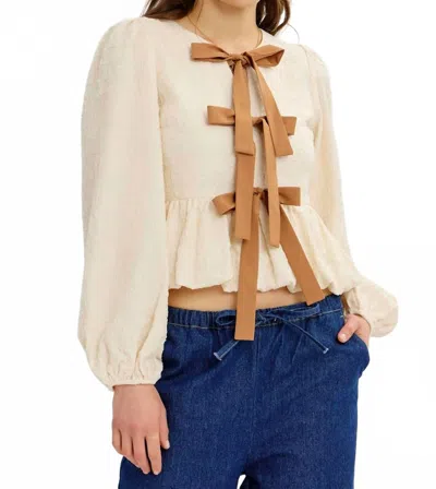 Idem Ditto Camilla Bow Front Blouse In Ivory In Neutral