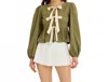 Idem Ditto Camilla Bow Front Blouse In Olive Green In Green
