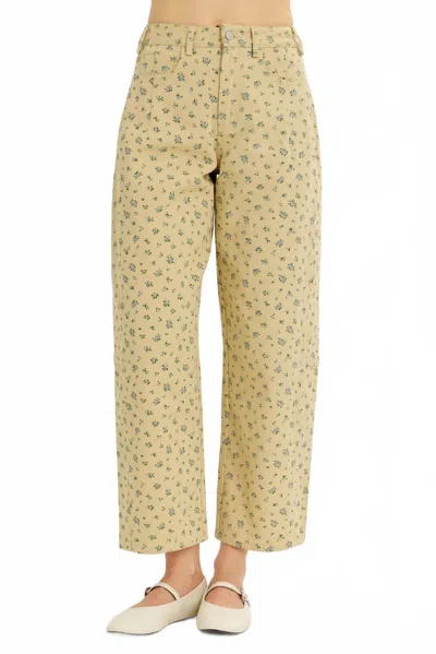Idem Ditto Ditsy Flower Cotton Twill Barrel Leg Pants In Yellow/blue