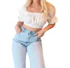 Idem Ditto Doja Puff Sleeve Crop Top In White In White