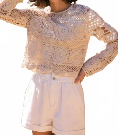 Idem Ditto Floral Sheer Crochet Top In Natural In Gray