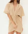 Idem Ditto Front Knot Detailed Linen Mini Dress In Beige In Beige