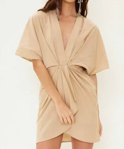Idem Ditto Front Knot Detailed Linen Mini Dress In Beige
