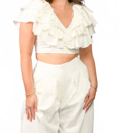 Idem Ditto Linen Ruffle Top In White